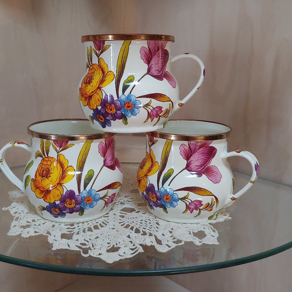 MacKenzie-Childs Flower Market Mug White Set of 3